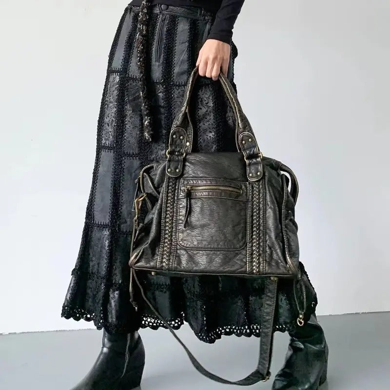 Elegante Damen Vintage Leder Handtasche Marisol, braun, im klassischen Stil für stilvolle Auftritte.