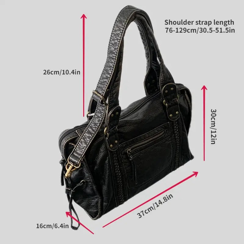Damen Vintage Schultertasche Marisol aus Leder, bequem über der Schulter getragen, ideal für den Alltag.