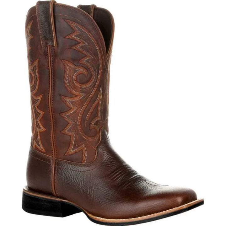 Elegante Damen Westernstiefel aus Leder, wadenhoch, in Braun. Bequeme Cowboystiefel für stilvolle Herbst-Outfits.