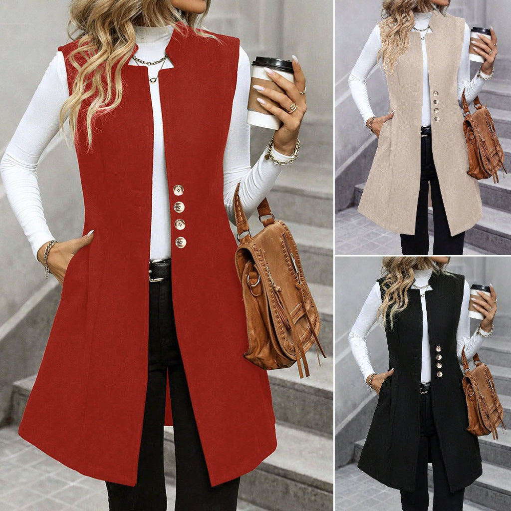 Elegante Damenweste mit stilvollen Knopfdetails; perfekt für Business & Freizeit. Vielseitige Damenfashion.