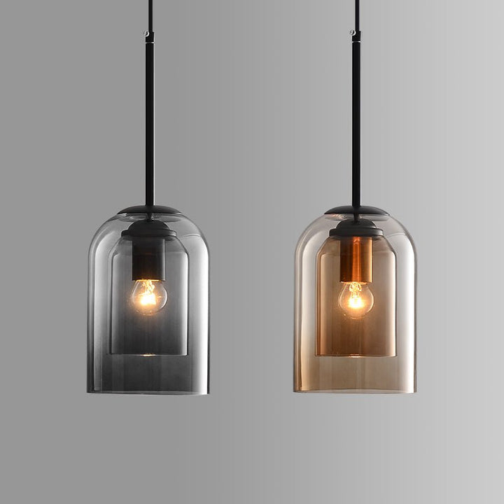 Elegante Doppelglas-Pendelleuchte, rauchgrau, für modernes Wohnzimmer & Esszimmer. Stilvolle Hängeleuchte.