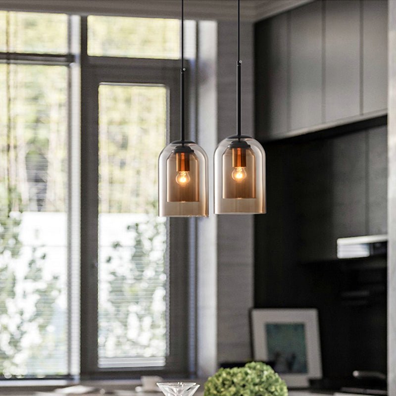 Stilvolle Pendelleuchte für Wohnzimmer, Esszimmer & Schlafzimmer. Doppelglas-Hängeleuchte, modernes Design.