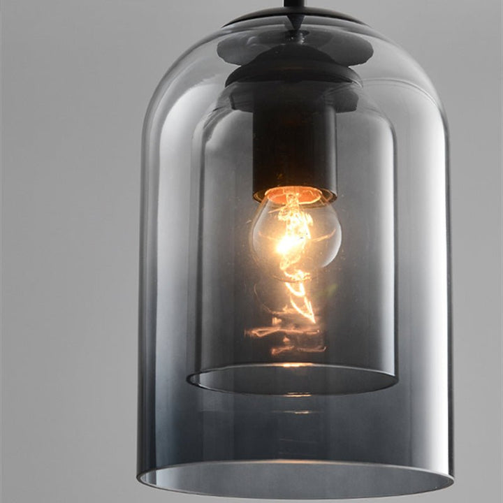 Moderne Deckenlampe: Stilvolle Doppelglas-Pendelleuchte. Rauchgraue Glaslampe für Wohnzimmer & Esszimmer.