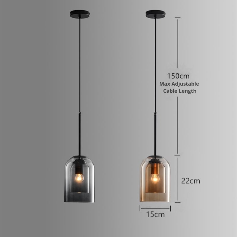 Hängeleuchte aus Doppelglas: Rauchgraues Design für zeitgemäße Innenbeleuchtung. Eine stilvolle Glaslampe.