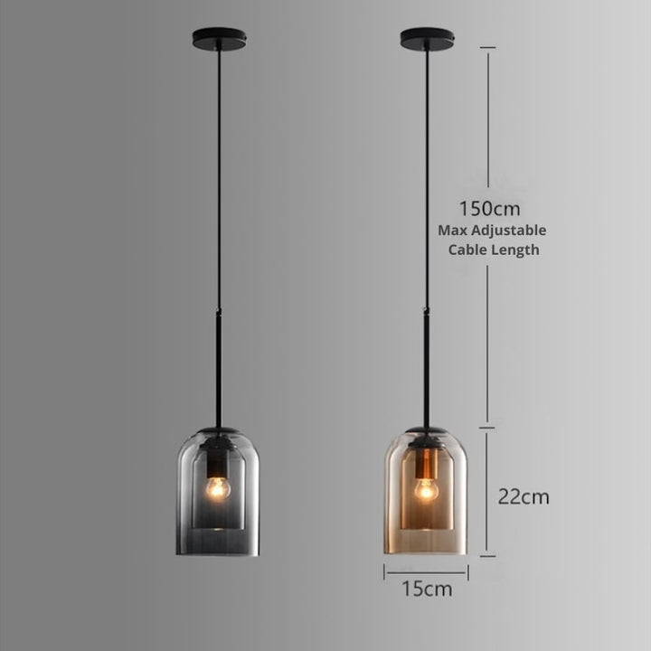 Hängeleuchte aus Doppelglas: Rauchgraues Design für zeitgemäße Innenbeleuchtung. Eine stilvolle Glaslampe.
