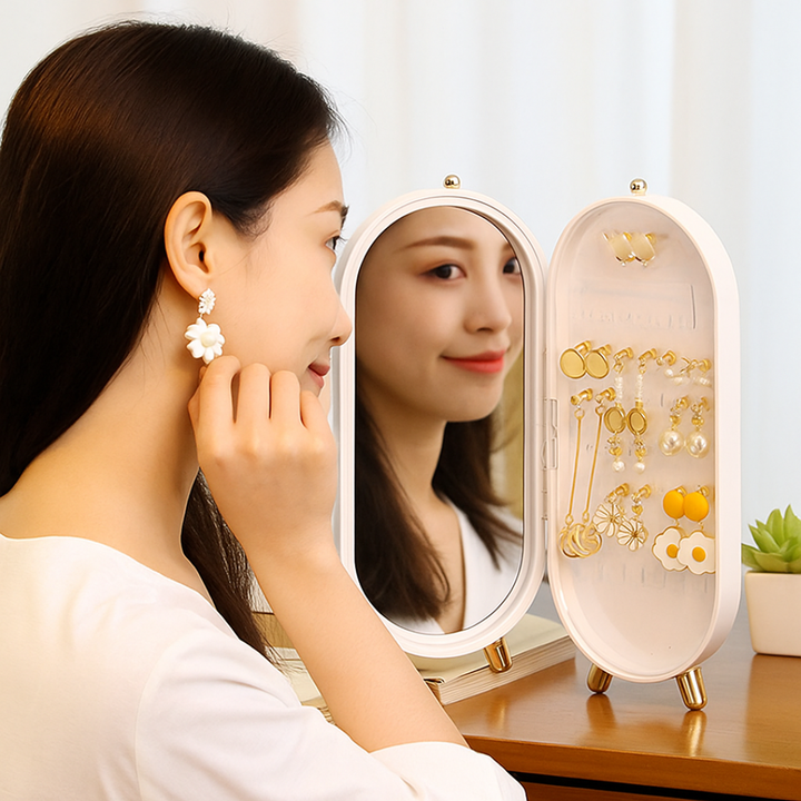 Luxuriöse Schmuckaufbewahrungsbox mit Spiegel, ein elegantes Geschenk für Damen. Sorgt für Ordnung bei Accessoires.
