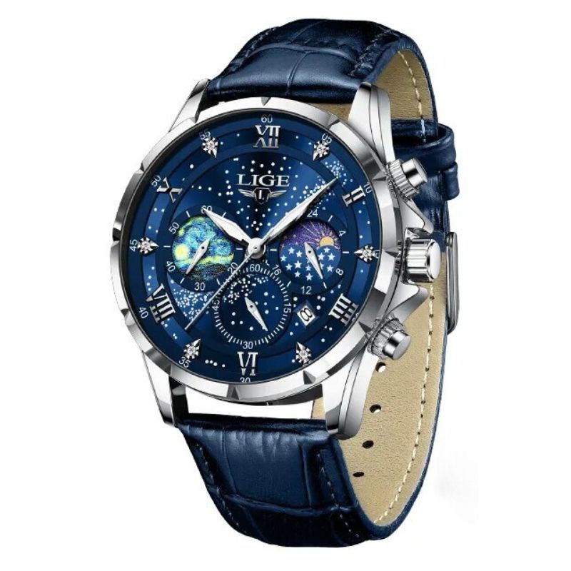 Die Herrenuhr mit Edelstahlarmband und -gehäuse, robust, elegant und wasserdicht.