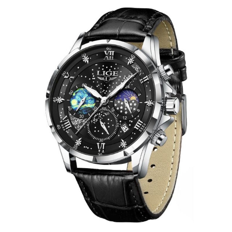 Klassische, wasserdichte Herrenuhr mit präzisem Quarzwerk, Edelstahlausführung und Mineralglas.