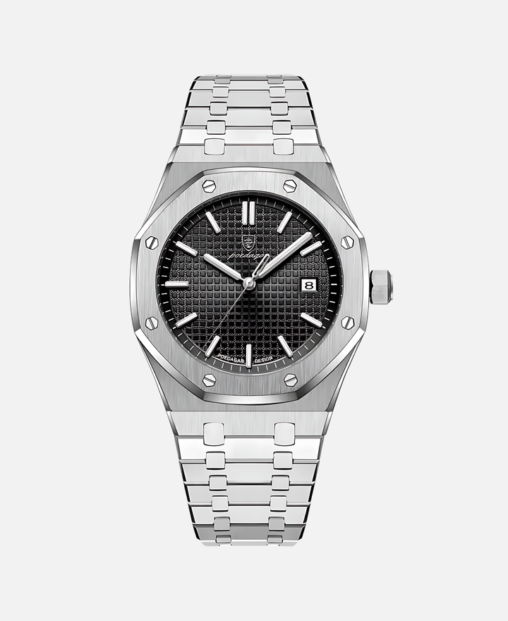 Elegante, wasserdichte Herren Businessuhr mit Saphirglas und robustem Edelstahlarmband.