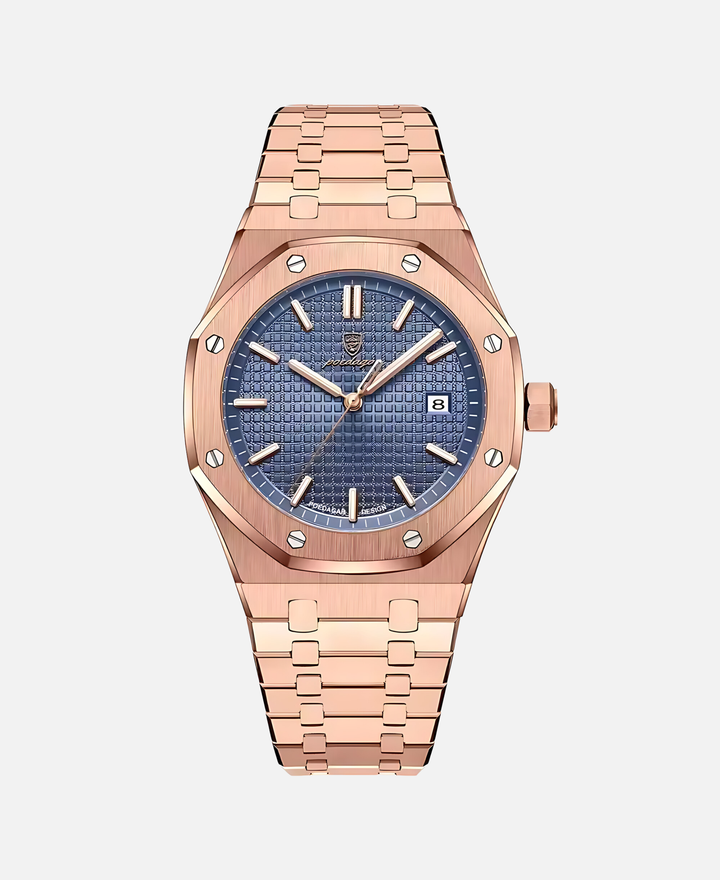 Klassisches Zifferblatt der Herren Armbanduhr mit präzisem Quarzwerk und Edelstahlgehäuse.