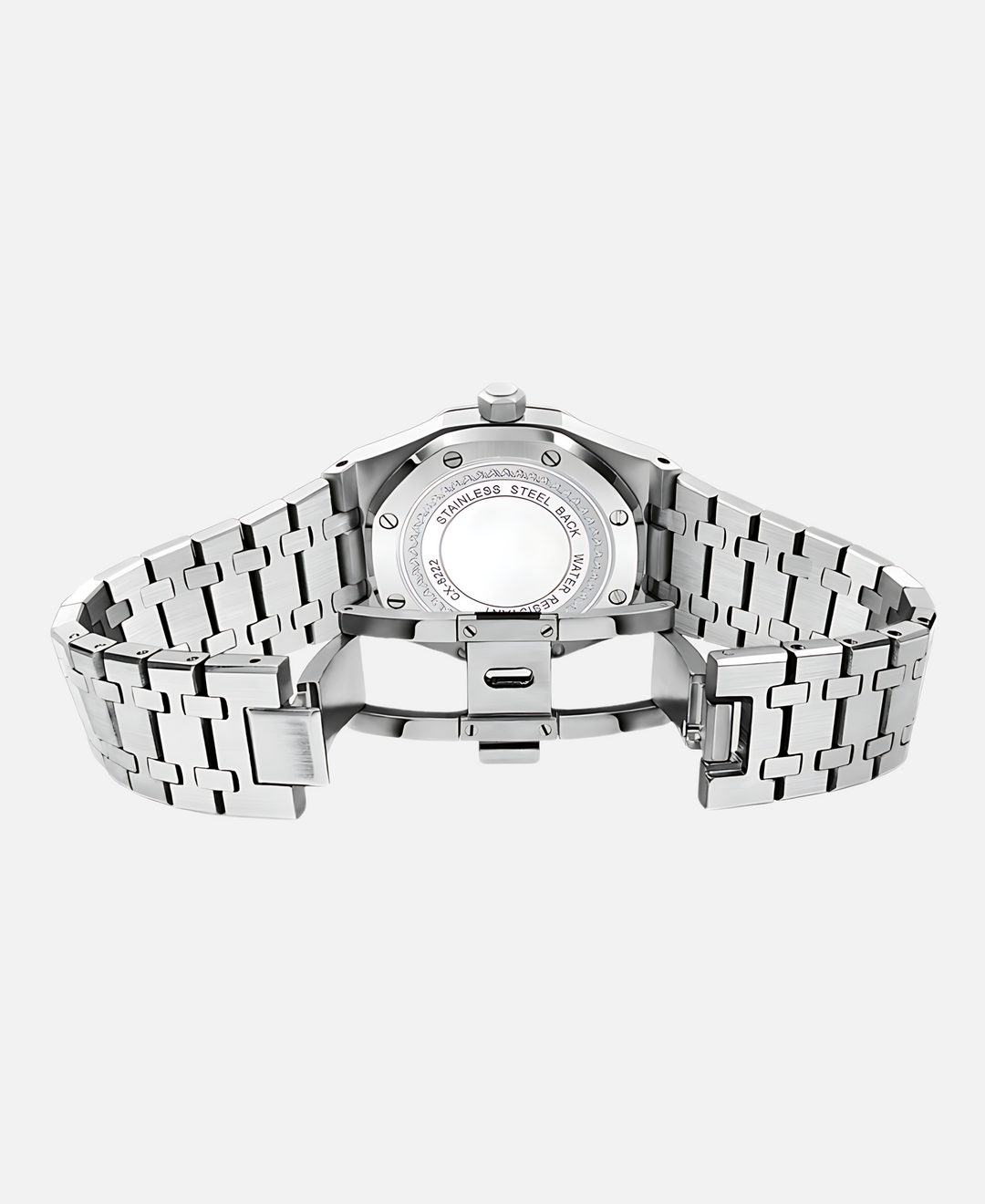 Hochwertige Herren Armbanduhr aus poliertem Edelstahl mit kratzfestem Saphirglas.