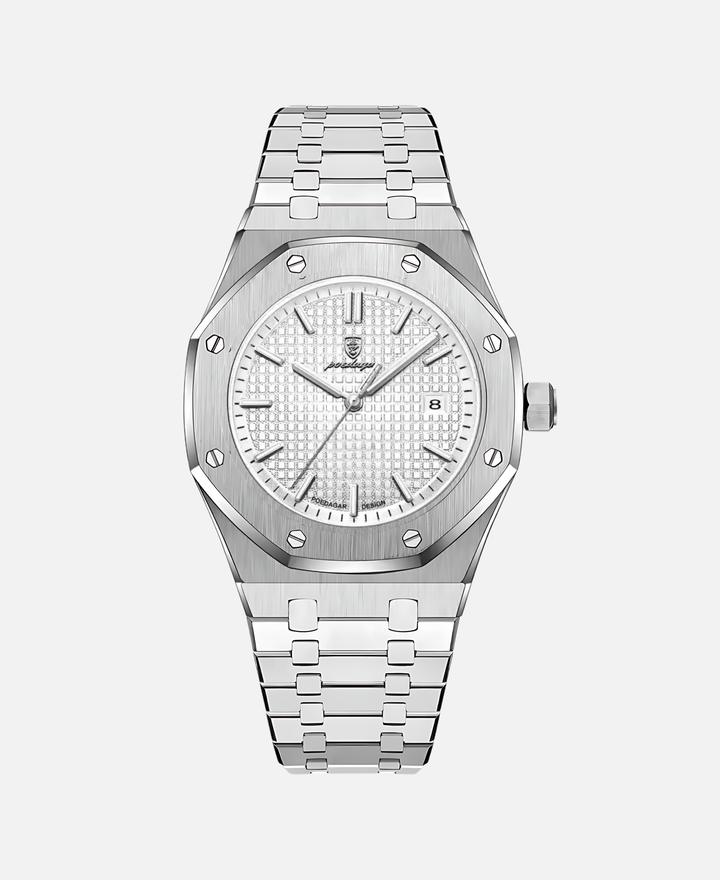 Moderne Herrenuhr mit Edelstahlgehäuse und elegantem, minimalistischem Design, vielseitig tragbar.
