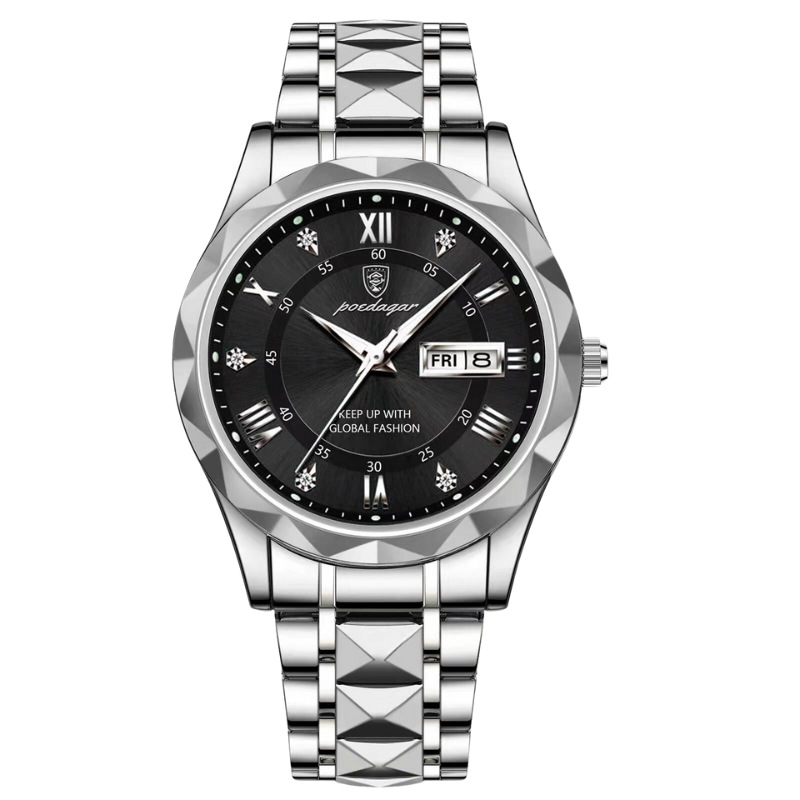 Moderne Herrenuhr auf einem Schreibtisch, als stilvolles Business-Accessoire & Zeitanzeige.