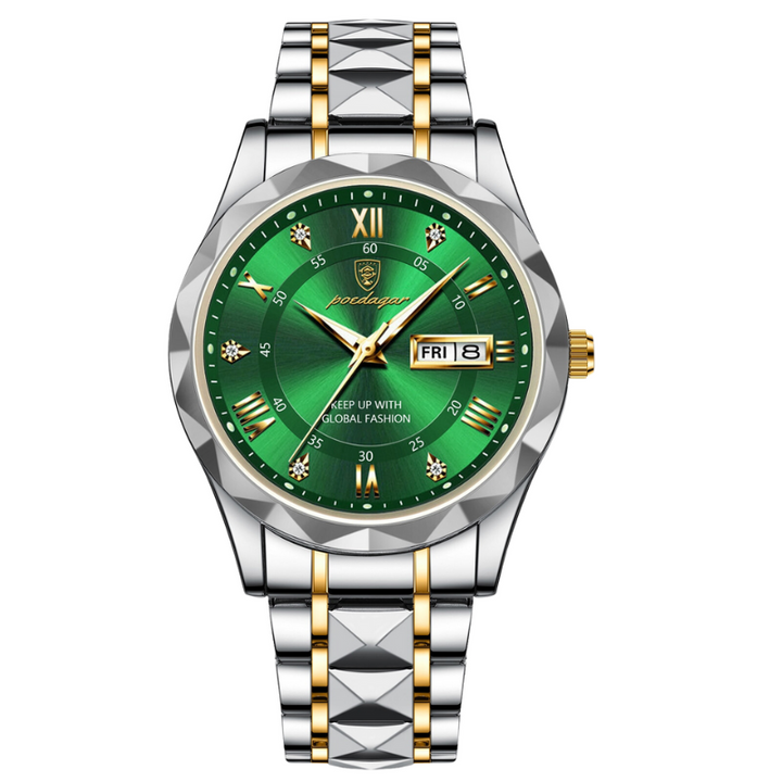 Luxuriöse Herrenuhr mit goldenen Details und elegantem Gehäuse, ein Zeichen von Qualität.