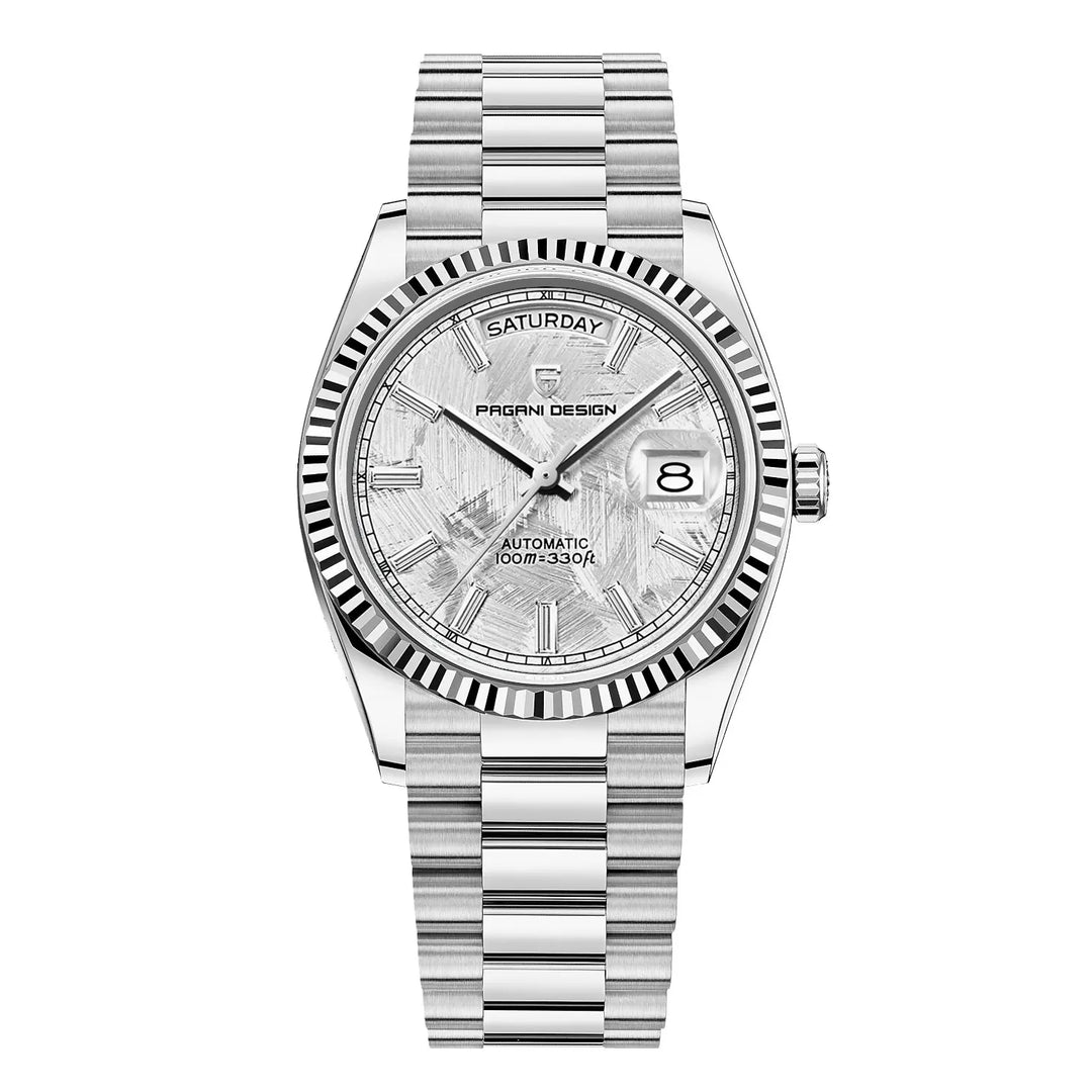 Hochwertige Herren Automatikuhr, Edelstahlgehäuse, Lederarmband. Klassisch, selbstaufziehend, wasserdicht.