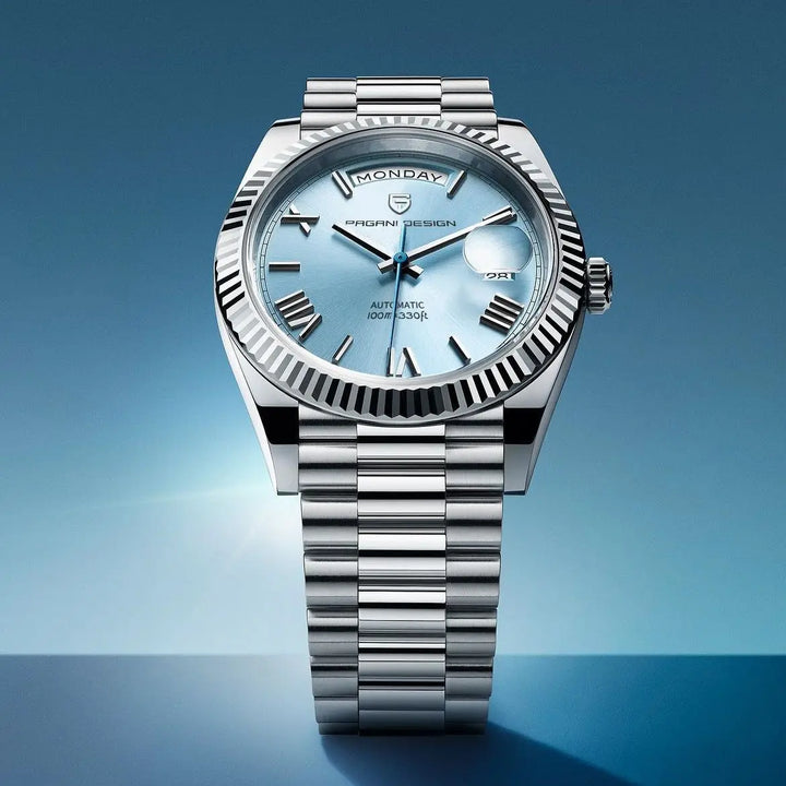 Detailansicht Zifferblatt Herren Automatikuhr mit Kalenderanzeige. Präzise, selbstaufziehende Armbanduhr.