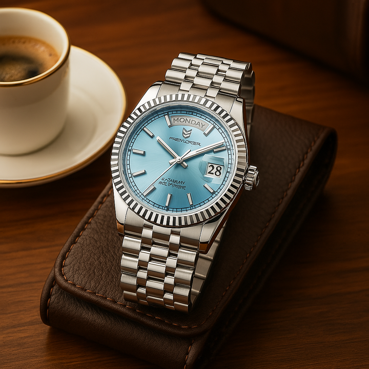 Edles Lederarmband einer Herren Automatikuhr, klassisch und robust. Perfektes Accessoire für den Mann.