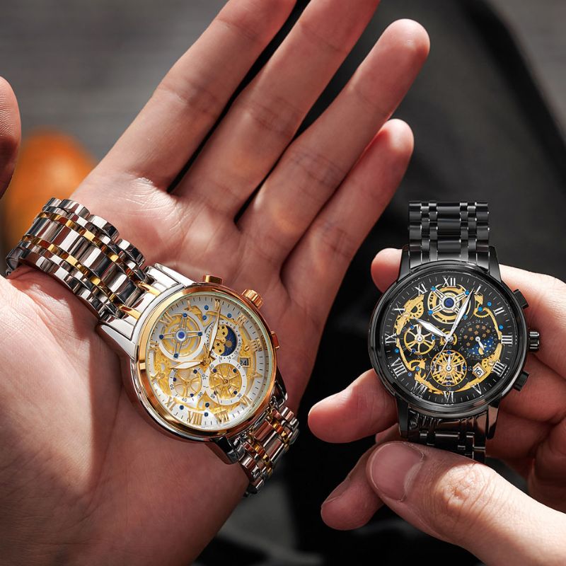 Klassische Herrenuhr aus poliertem Edelstahl mit präzisem Automatikwerk und wasserdichter Funktion.