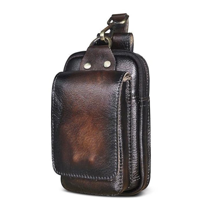 Funktionale Herren Gürteltasche aus strapazierfähigem Kaffee-Leder, perfekt für Reise und Alltag.