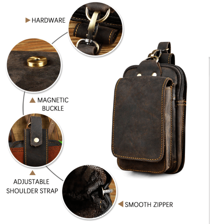 Praktische Herren Hüfttasche aus feinem Leder, braun, ideal als Reisetasche oder Alltagsbegleiter.
