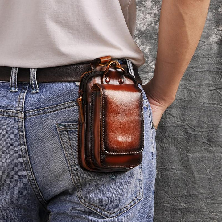 Vielseitige Leder Bauchtasche Herren, braun, für Sport, Freizeit oder Reisen. Hoher Tragekomfort.