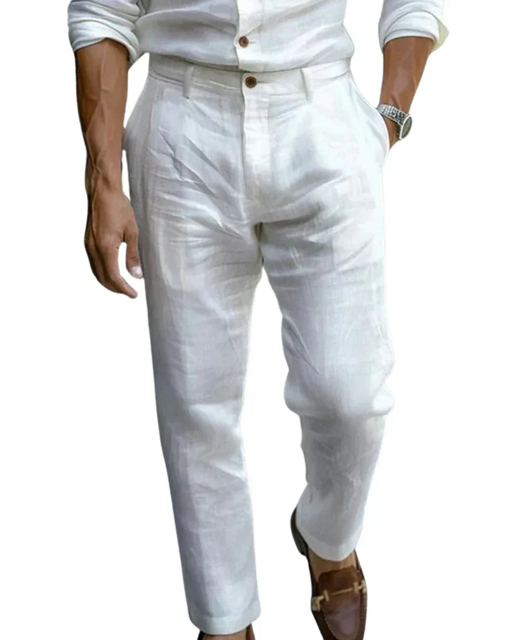 Elegante Herren Freizeithose mit weitem Bein für einen stilvollen, luftigen Sommer-Look, ideal für Business Casual.