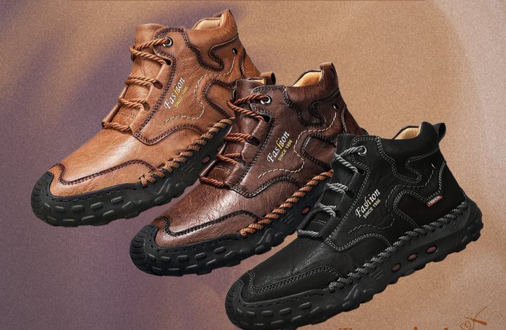 Profilansicht edler orthopädischer Herrenstiefel. Schnürstiefel für Stil, Komfort und optimale Fußgesundheit im Alltag.