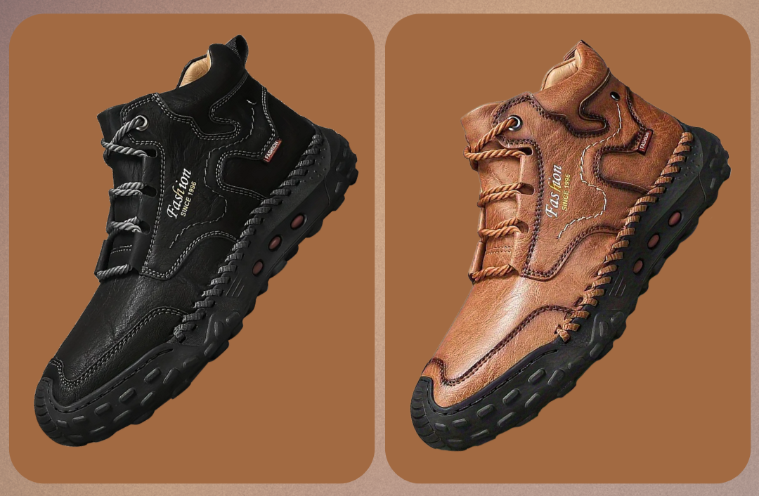 Frontalansicht eleganter Herren-Businessstiefel mit Schnürung. Orthopädische Eigenschaften für maximalen Komfort.