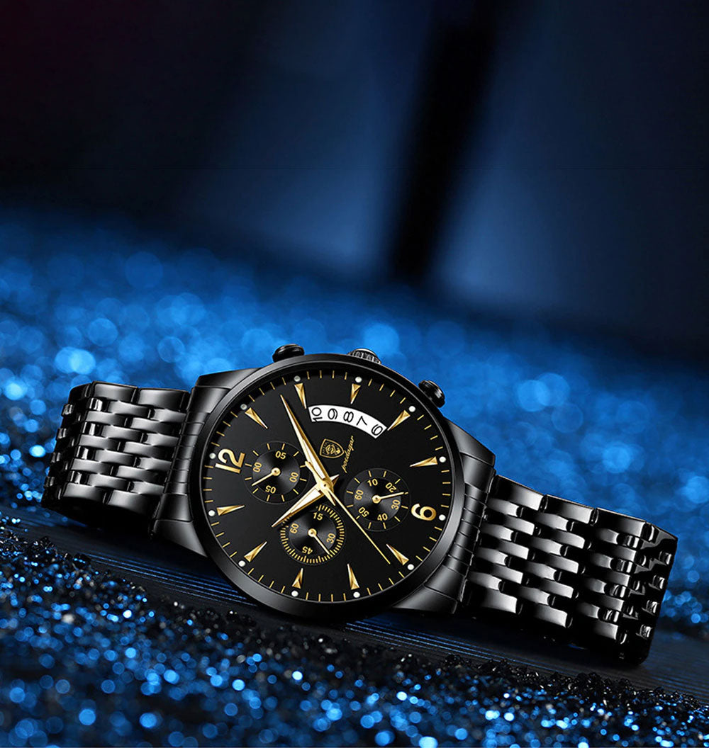 Klassische Herren Armbanduhr aus hochwertigem Edelstahl mit silbernem Armband, Saphirglas. Elegant und wasserdicht.