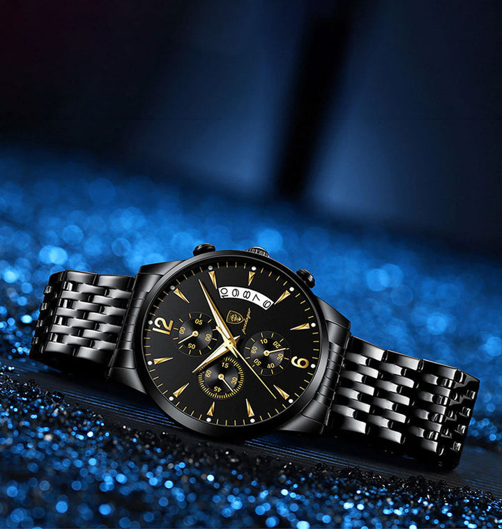 Klassische Herren Armbanduhr aus hochwertigem Edelstahl mit silbernem Armband, Saphirglas. Elegant und wasserdicht.