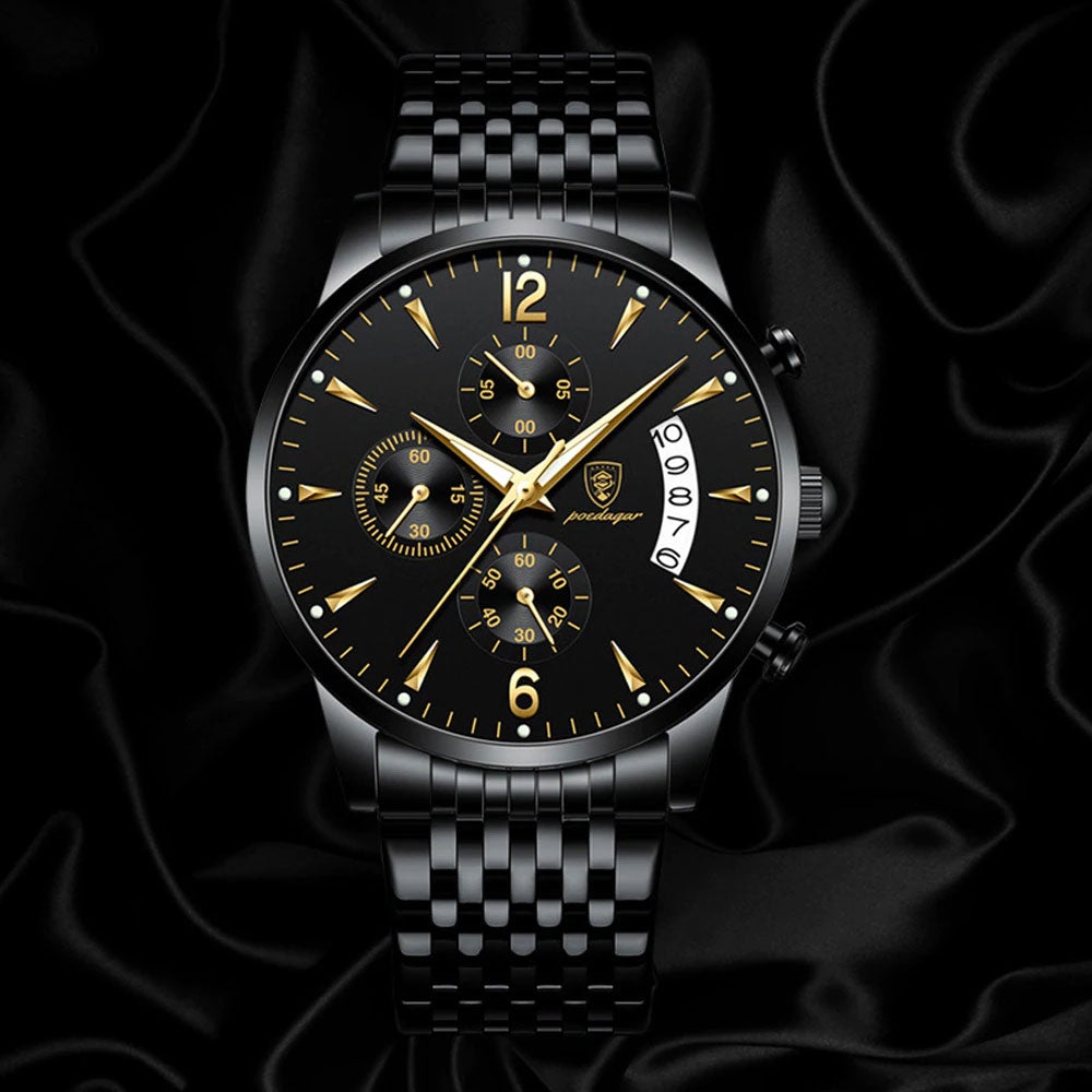 Luxuriöse Herrenuhr aus Stahl, wasserdicht. Zeitloses Accessoire mit Saphirglas und Quarzwerk. Ideales Geschenk für Männer.