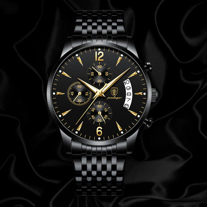 Luxuriöse Herrenuhr aus Stahl, wasserdicht. Zeitloses Accessoire mit Saphirglas und Quarzwerk. Ideales Geschenk für Männer.