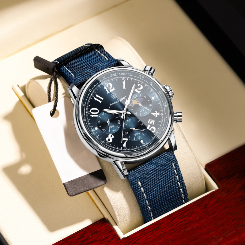 Elegante Herrenuhr mit Acetat-Gehäuse und Lederarmband, zeitlos und stylisch für Business & Freizeit.