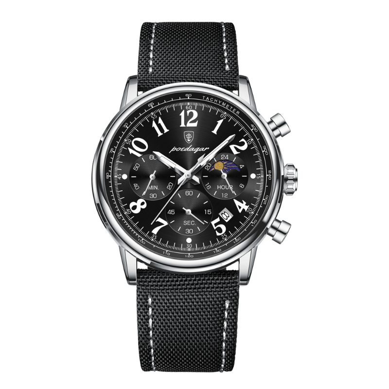 Stylische Herrenuhr auf dunklem Hintergrund, hebt Design und Materialien hervor, zeitlos.