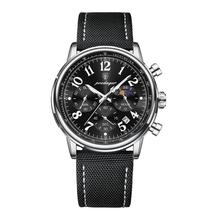 Stylische Herrenuhr auf dunklem Hintergrund, hebt Design und Materialien hervor, zeitlos.