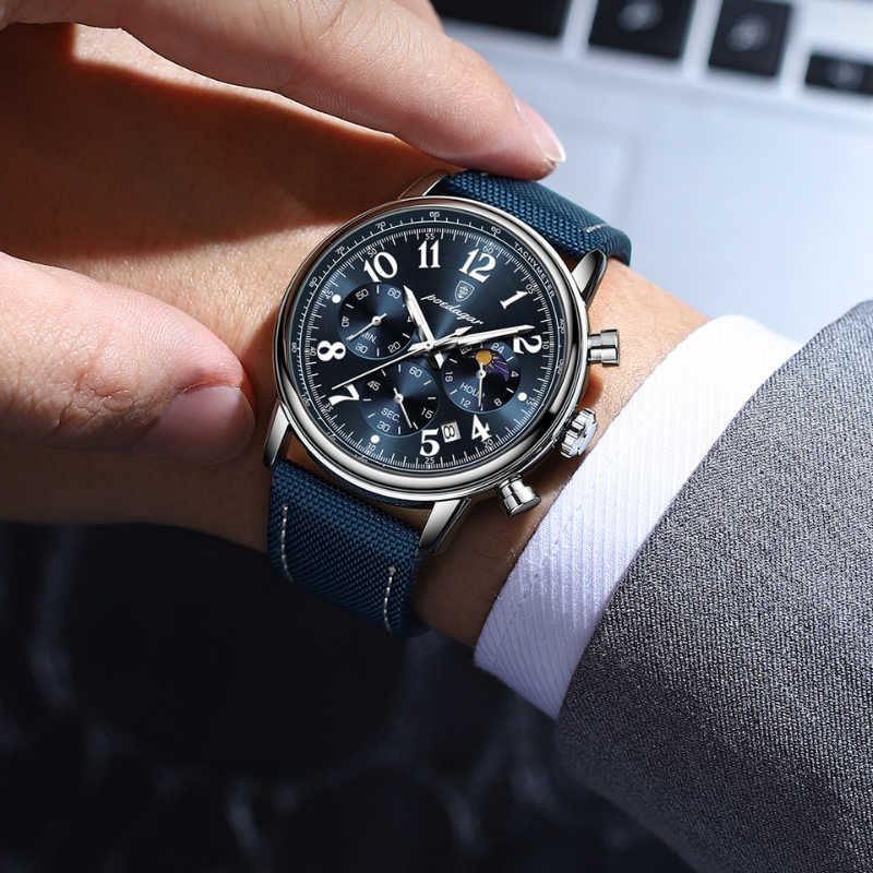 Elegante Herrenarmbanduhr am Handgelenk, perfekt für Business und Freizeit, zeitloses Design.