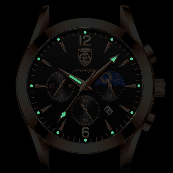 Detail der sicheren Schließe am Metallarmband einer eleganten Herrenuhr. Robust und komfortabel.