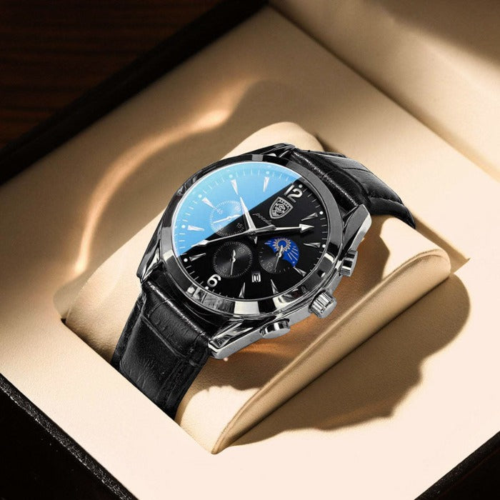 Neue Herren Armbanduhr in Geschenkbox. Ideales Accessoire für Männer, elegant und präzise.