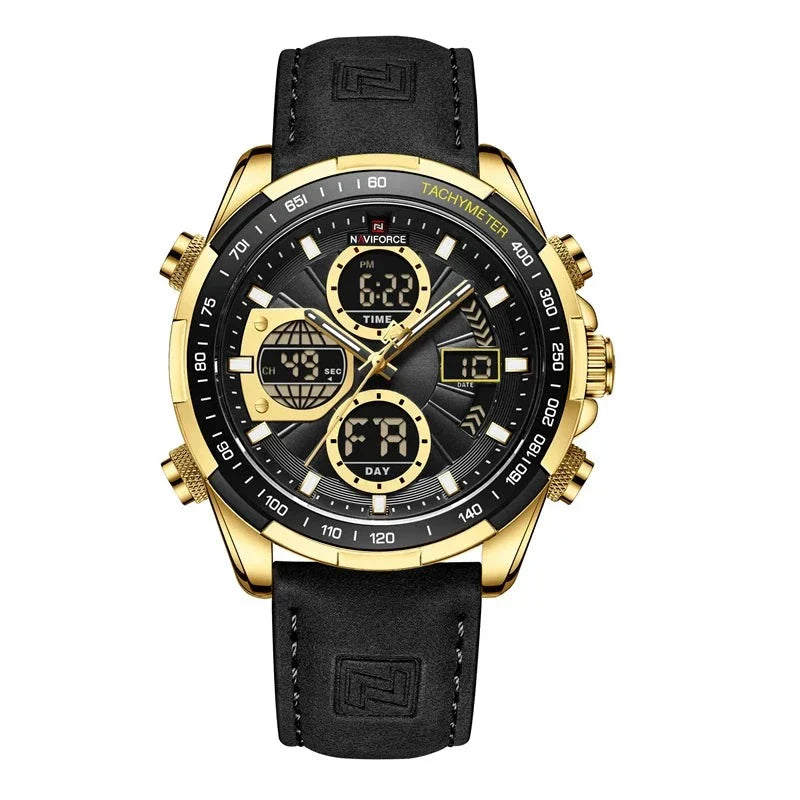 Zeitlose Herren-Armbanduhr mit dunklem Lederarmband und hellem Zifferblatt.