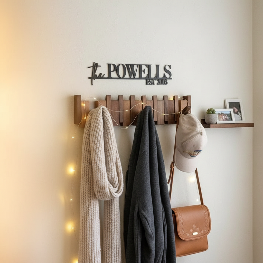 Einzigartiges Design-Möbelstück: Klavier-Wandgarderobe aus Holz als stilvoller Organizer.