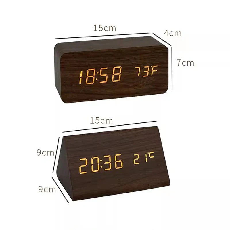 Geschenkidee: Elegante Holzuhr mit LED-Display, Sprachsteuerung, Weckfunktion für Smart Home.