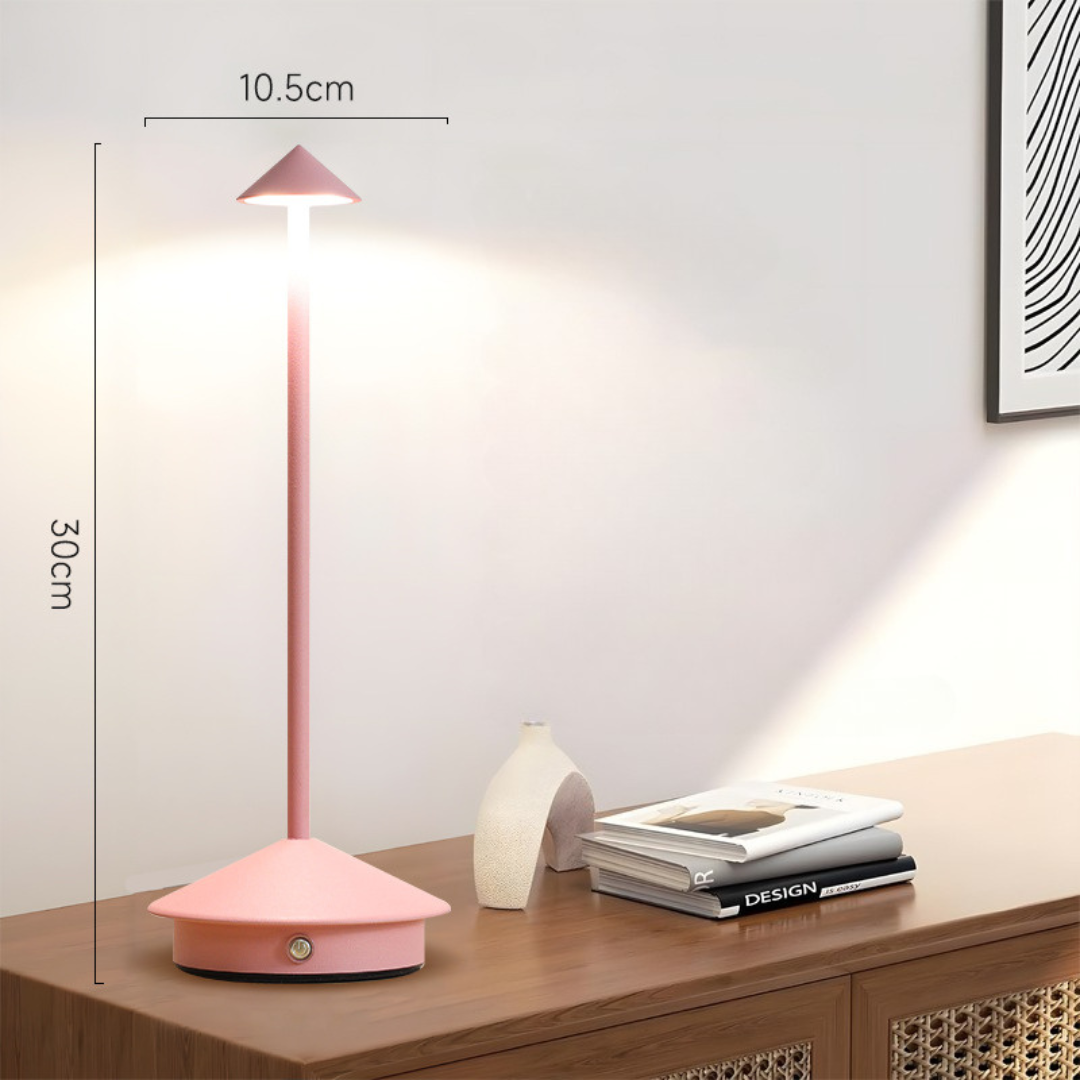 Sanft dimmbare kabellose LED Tischlampe, warmes Stimmungslicht, akkubetrieben, für innen & außen.