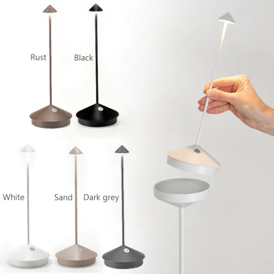 Elegante dimmbare LED-Akku-Lampe, wetterfest, perfekt als kabellose Außen- & Innenbeleuchtung.
