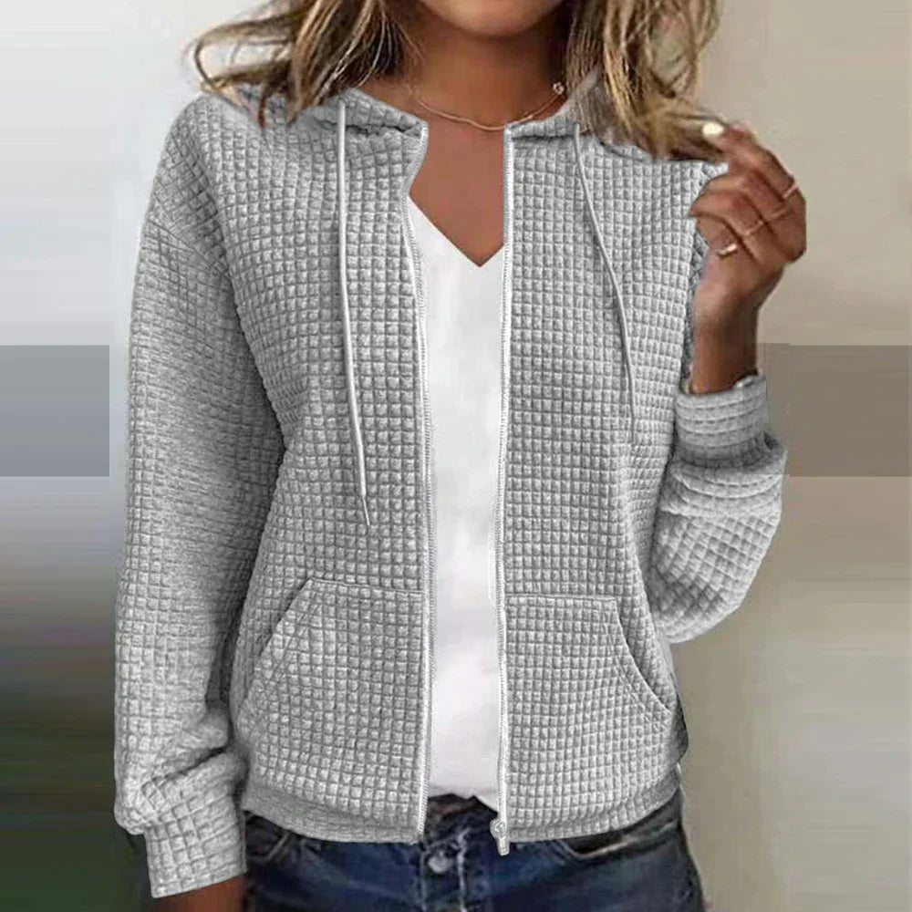 Komfortable, modische Damenjacke mit Karomuster, perfekt für den Herbst/Winter, eleganter Casual-Stil.
