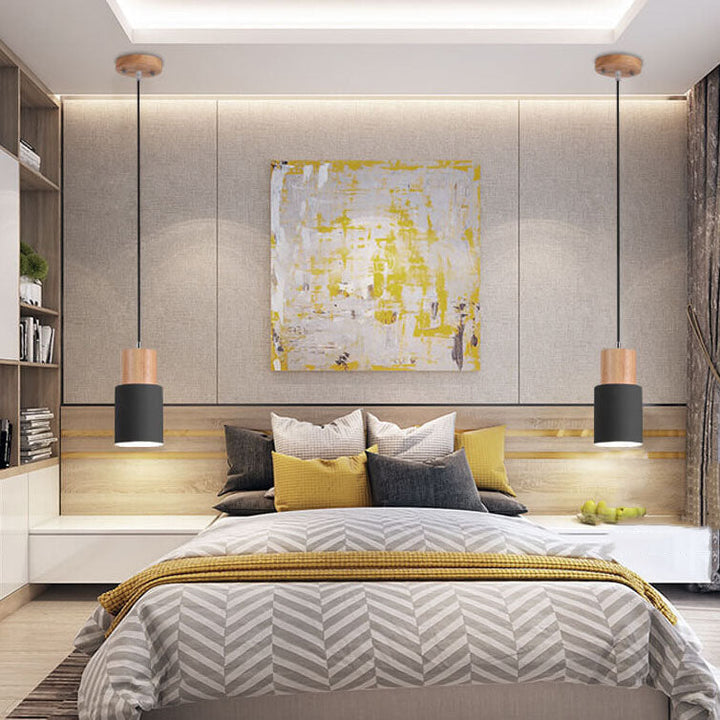 LED-Wohnzimmerlampe Zylinder, modern. Minimalistische Hängeleuchte aus Aluminium für eine klare Innenbeleuchtung.