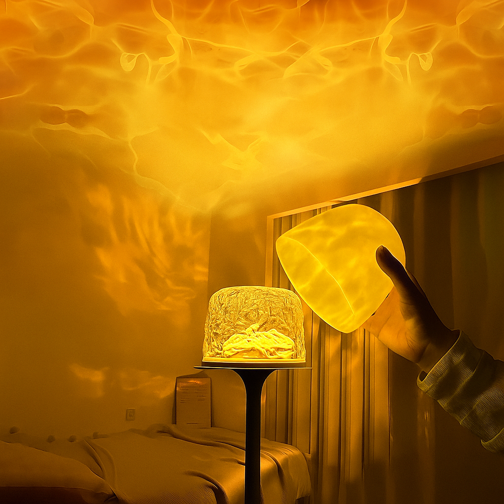 Elegante LED Tischlampe mit warmem Ambiente Licht, ideal als stimmungsvolle Dekolampe für Wohnzimmer.