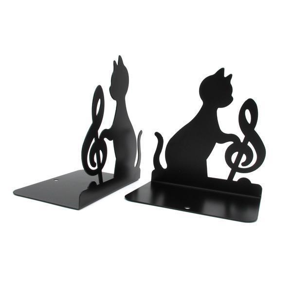 Elegante musikalische Katzen-Buchstützen aus Metall mit Notenschlüssel-Design für Ihr Bücherregal.
