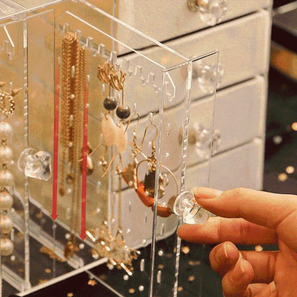 Transparenter Schmuckorganizer aus PS-Kunststoff mit mehreren Fächern für Ketten, Ringe, Ohrringe.