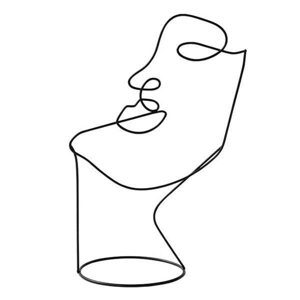 Elegante schwarze abstrakte Gesichtsskulptur, modernes Einlinien-Kunstwerk für minimalistisches Wohndekor.