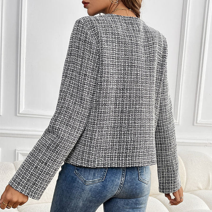 Business-elegante Damenjacke, strukturiert, mit edlen Goldknöpfen. Perfekt für formelle Anlässe & Büro.